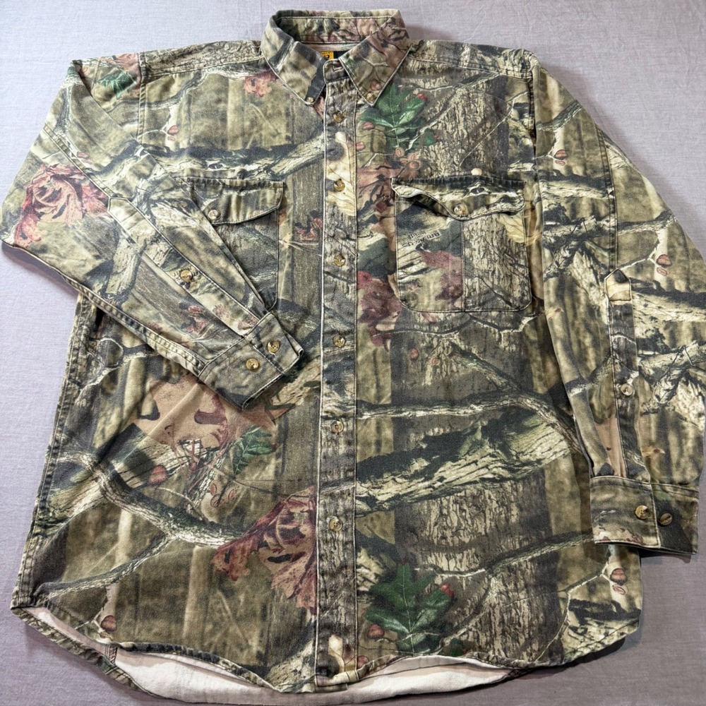 Browning Camo Button Up Shirt Mens Large‎ Green Excellent Mossy Oak Infinity